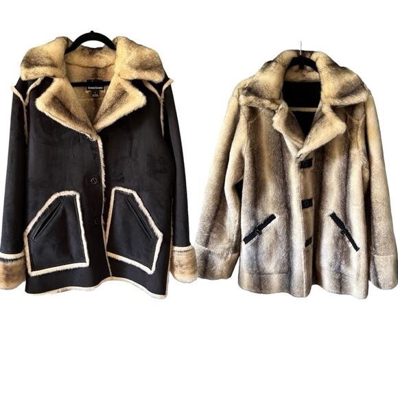 Faux Suede Faux Fur coat Reversible- by Dennis Basson, shearling style, Large - Picture 1 of 10